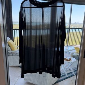 Eileen Fisher Black Sheer Long-Sleeve Tunic 100% silk